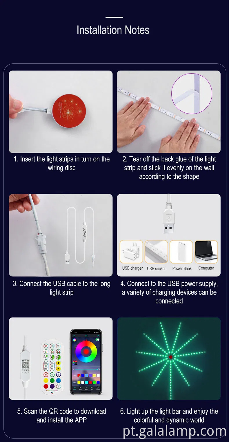 Luz de tira de fogos de artifício de fogos de artifício de LED de sinfonia colorida para decoração de casa